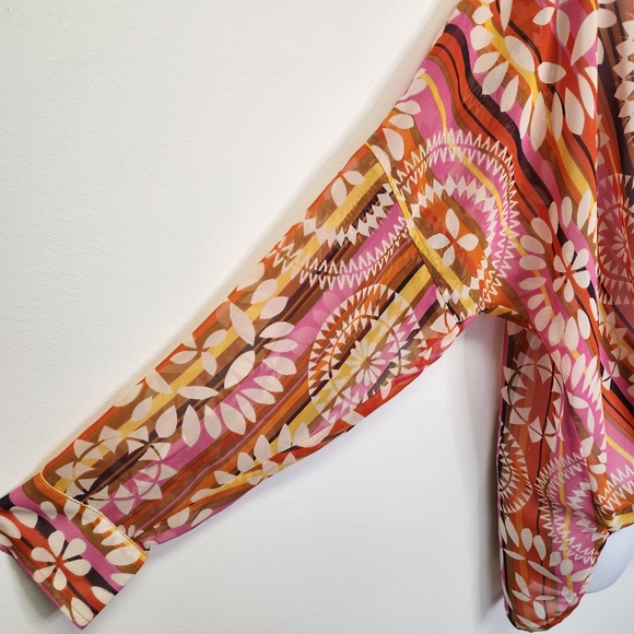 Ivy Jane L/S Multi Color Sheer Wrap Open Front Blouse Size S - Picture 3 of 7